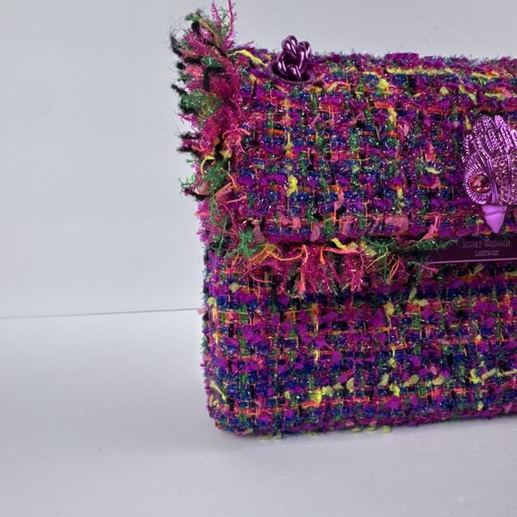 Kurt Geiger London Mini Kensington Bouclé Tweed Bag Purple Eagle Head Chain - Picture 3 of 12